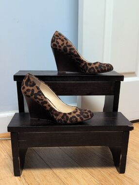 Jessica Simpson Cash Leopard Print Wedge Pumps - Brown/Black Size 7.5M